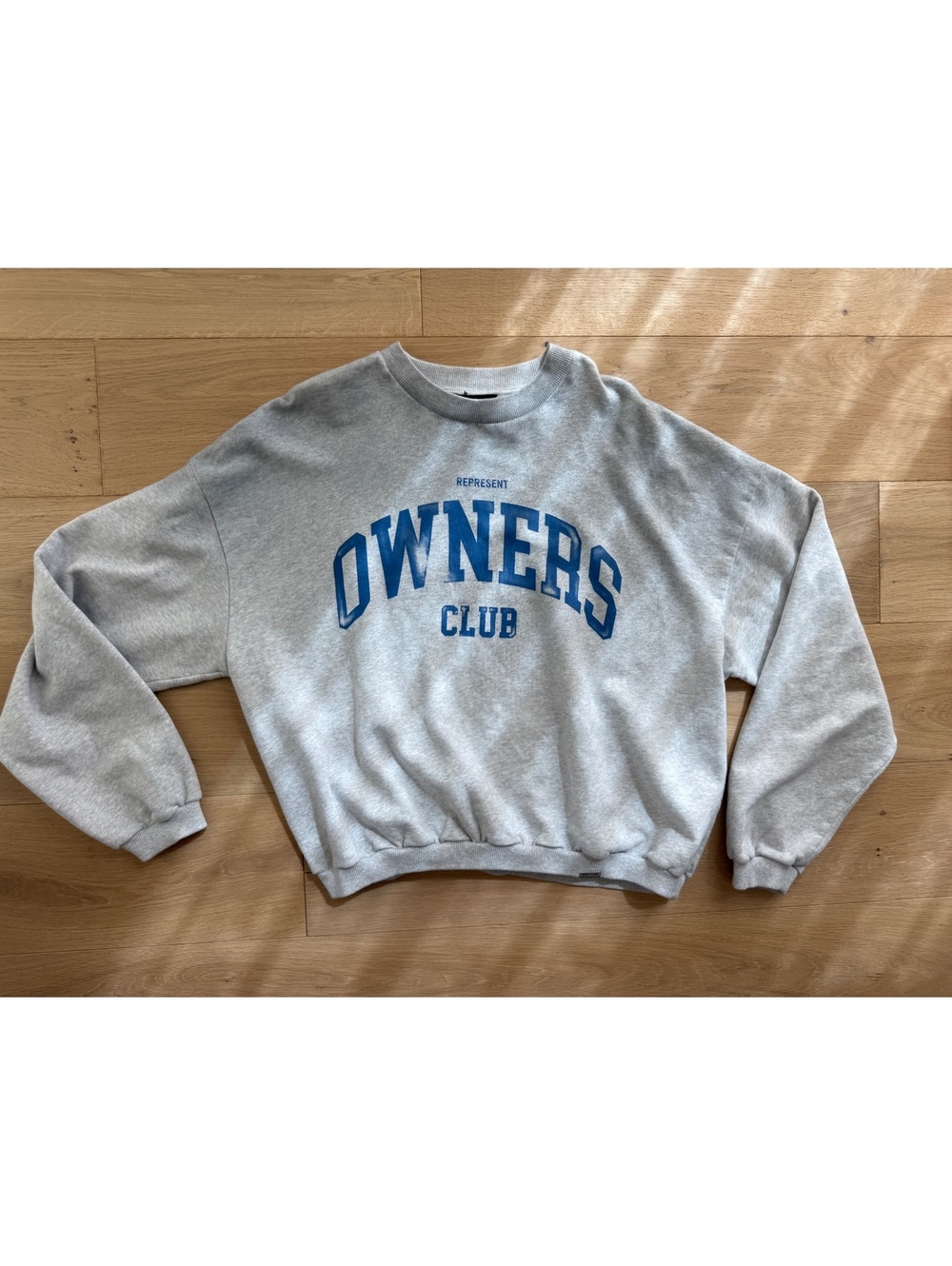 Represent Owners Club Sweatshirt Grey Blue Logo Crewneck Size M
